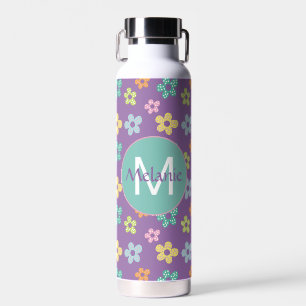 Süßes gepunktetes Blumenmuster Lila Personalisiert Trinkflasche