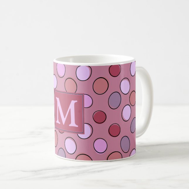 Süßes gepunktetes rosa Muster Monogramm Kaffeetasse (VorderseiteRechts)