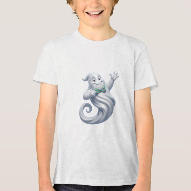 Süßes Gespenst mit Fliege Halloween-Design Tri-Blend Shirt (Vorderseite)
