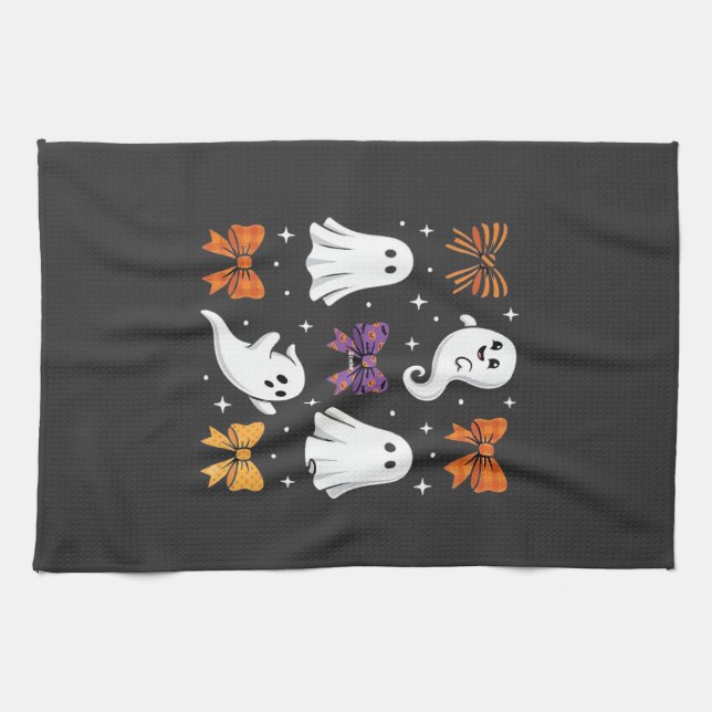 Süßes Gespenst mit Schleifen Halloween-Design_1 Geschirrtuch (Horizontal)