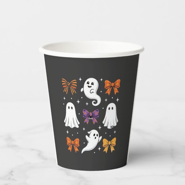Süßes Gespenst mit Schleifen Halloween-Design_1 Pappbecher (Vorderseite)