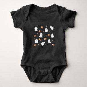 Süßes Gespenst- und Kürbis-Schwarz-Halloween-Muste Baby Strampler