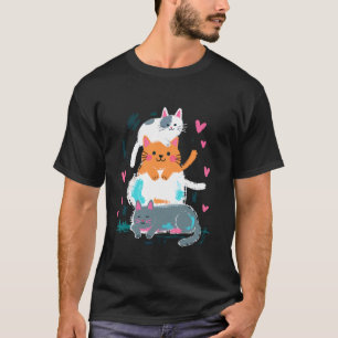 Süßes gestapeltes Katzen-Design für spielerische K T-Shirt