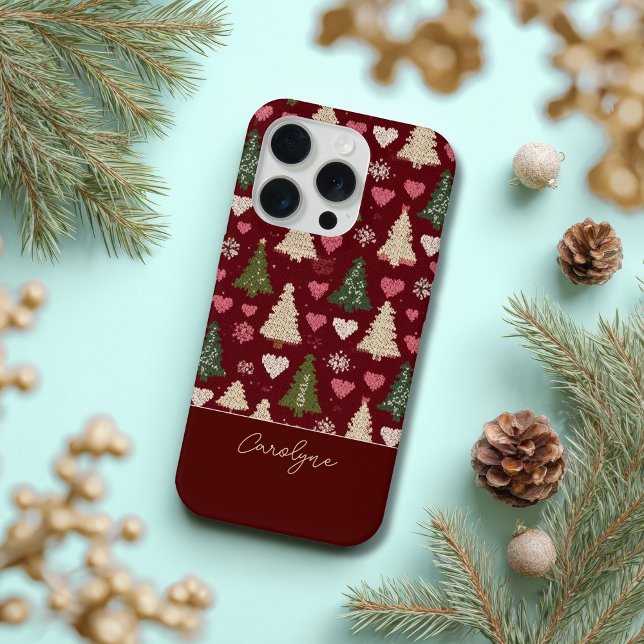 Süßes gestricktes Weihnachtsbaum- und Herz-Muster iPhone Hülle (Von Creator hochgeladen)
