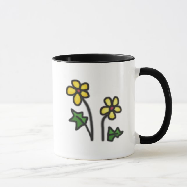 Süßes Gezeichnet Gelbe Blume Tasse (Rechts)