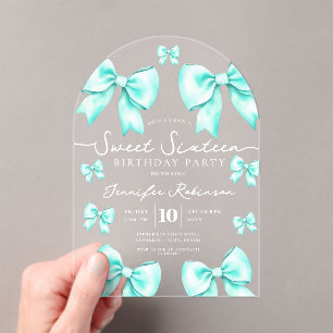 Süßes Girly Coquette-Band Sweet 16 Geburtstag Teal Acryleinladungen