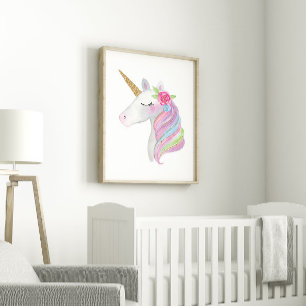 Süßes, girly Wasserfarben-Einhorn-Kinder-Druckbild Poster