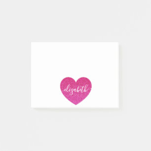 Süßes Glitter Rosa Herz Personalisierter Mädchenna Post-it Klebezettel