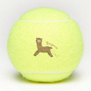 Süßes glückliches braunes Alpakacartoon Tennisbälle
