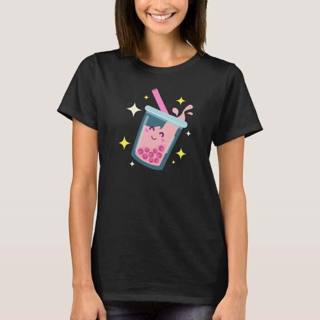 Süßes Glückliches Bubble-Tea-Design T-Shirt (Vorderseite)