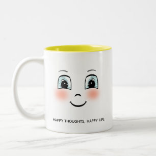 Süßes glückliches Gesicht mit personalisiertem Tex Zweifarbige Tasse