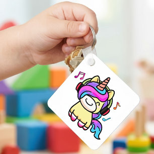 Süßes glückliches Kawaii-Baby-Einhorn mit Kopfhöre Schlüsselanhänger