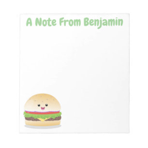 Süßes glückliches Kawaii-Hamburger-Cartoon Notizblock