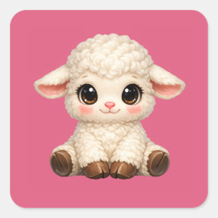 Süßes glückliches Schaf mit großen Augen Kawaii Fa Quadratischer Aufkleber