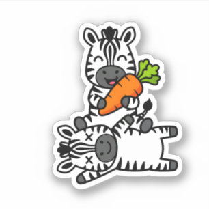 Süßes glückliches Zebra mit Karotten-Cartoon-Spaß- Aufkleber