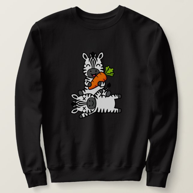 Süßes glückliches Zebra mit Karotten-Cartoon-Spaß- Sweatshirt (Design vorne)