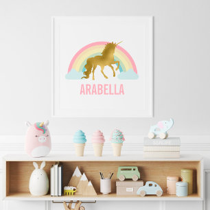 Süßes goldenes Einhorn Mädchenzimmer Poster