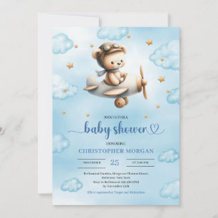Süßes goldenes Flugzeug-Bär-Thema-Junge-Baby-Party Einladung