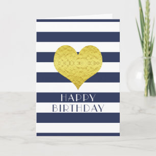 Süßes goldenes Herz Blau Weiße Streifen Alles Gute Karte