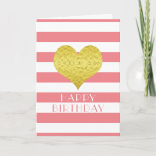 Süßes goldenes Herz Rosa weiße Streifen Alles Gute Karte
