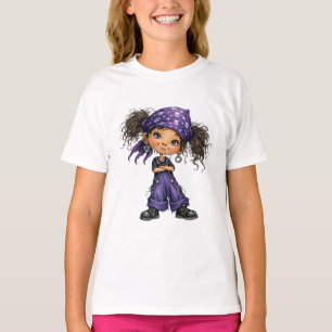 Süßes Goth-Girl lila Outfit Cartoon-Kunst T-Shirt