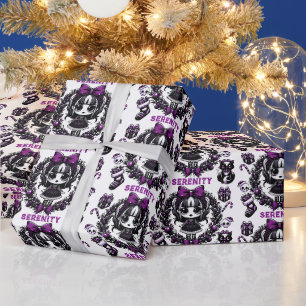 Süßes Gothic-Mädchen lila Weihnachten Geschenkpapier
