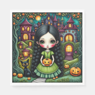 Süßes gothisches Mädchen-Kürbis-Halloween-Dorf Serviette
