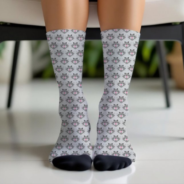 Süßes graues Katzen-Gesichtsmuster Socken (Von Creator hochgeladen)