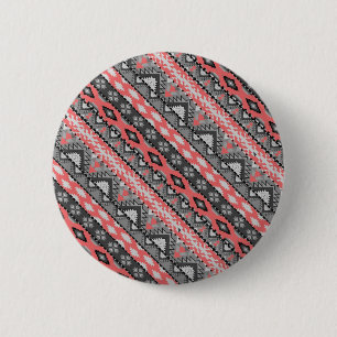 Süßes graues rotes Azteken-Muster-Design Button