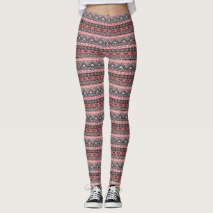 Süßes graues rotes Azteken-Musterdesign Leggings