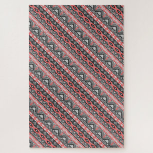 Süßes graues rotes Azteken-Musterdesign Puzzle