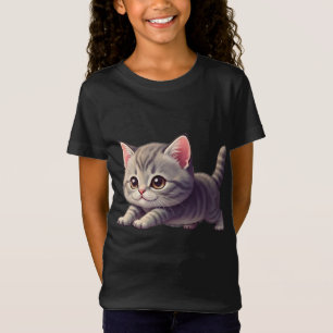 Süßes graues Tabby-Kätzchen spielt herumtobend T-Shirt