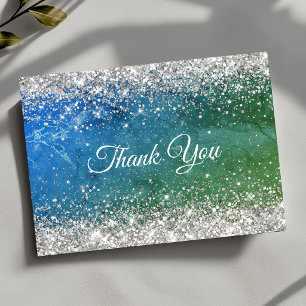 Süßes grün-blaues falsches Gold-Glitter-Monogramm Dankeskarte