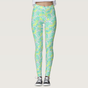 Süßes grün-gelbes Blumenmuster Leggings