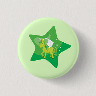 Süßes grünes Einhorn und grüner Stern Button