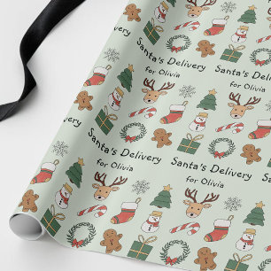 Süßes grünes festliches Kinder-Weihnachts-Feiertag Geschenkpapier