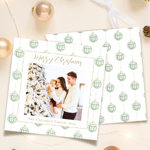 Süßes grünes Gingham-Karo-Foto-Weihnachten Feiertagskarte