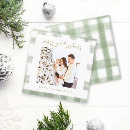 Süßes grünes Gingham-Karo-Foto-Weihnachten Feiertagskarte