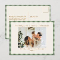 Süßes grünes Gingham-Karo-Foto-Weihnachten