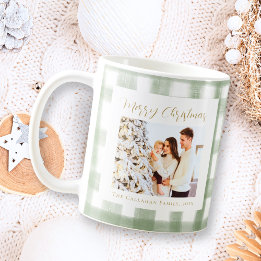Süßes grünes Gingham-Karo-Foto-Weihnachten Kaffeetasse