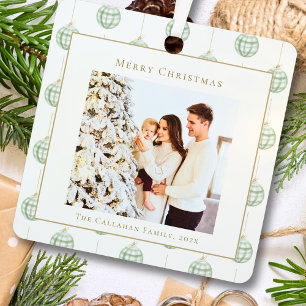 Süßes grünes Gingham-Karo individuelles Foto-Weihn Ornament Aus Metall