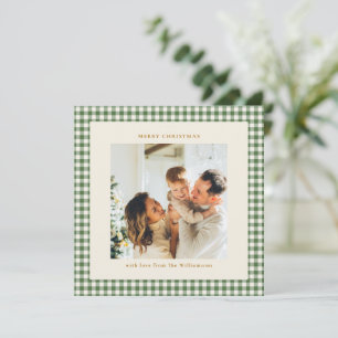 Süßes grünes Gingham-Karo-Quadrat-Foto-Weihnachten Feiertagskarte