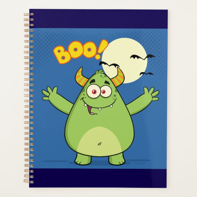 Süßes grünes Halloween-Monster Boo Planer (Vorderseite)