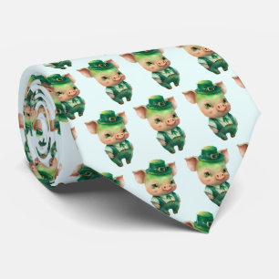 Süßes grünes irisches Schwein in festlicher Kleidu Krawatte