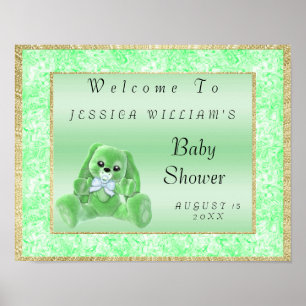 Süßes grünes Kaninchen "Willkommen" Poster