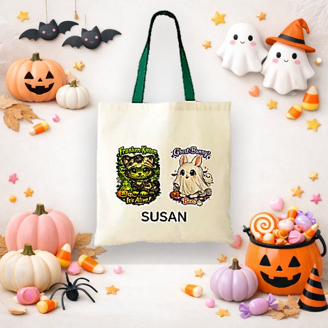 Süßes grünes Kawaii-Franken-Kätzchen-Süßes-oder-Sa Tragetasche (Von Creator hochgeladen)