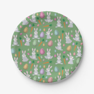 Süßes grünes Osterhase-Kaninchen-Muster Pappteller