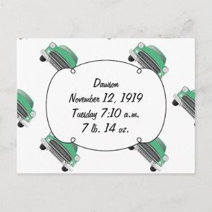 Süßes grünes Retro-Auto Baby-Junge-Geschenke Postkarte