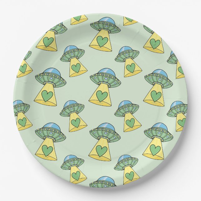 Süßes grünes UFO-Muster Pappteller (Vorderseite)