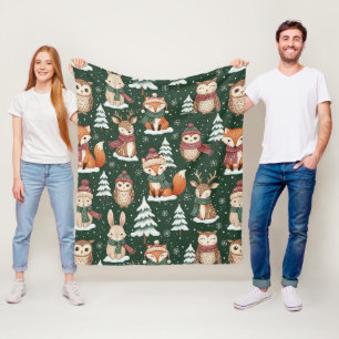 Süßes grünes Wald-Weihnachts-Tier-Muster Fleecedecke